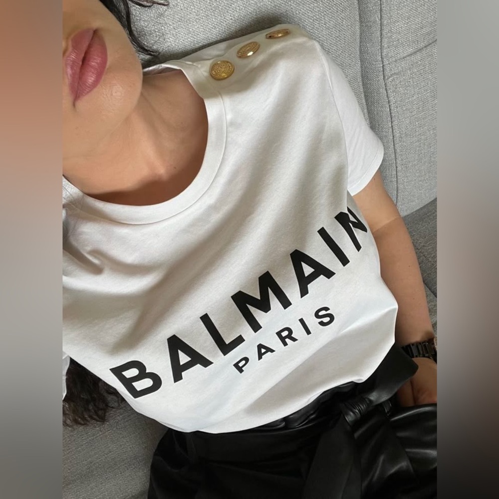 NWT $670 Balmain Logo Print T-Shirt In White